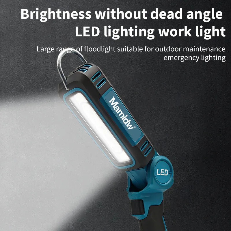 Mamidw LED Work Light Compact Folding Travel Camping Lamp Electric Rotating Light Family Emergency Floodlight For Makita Battery