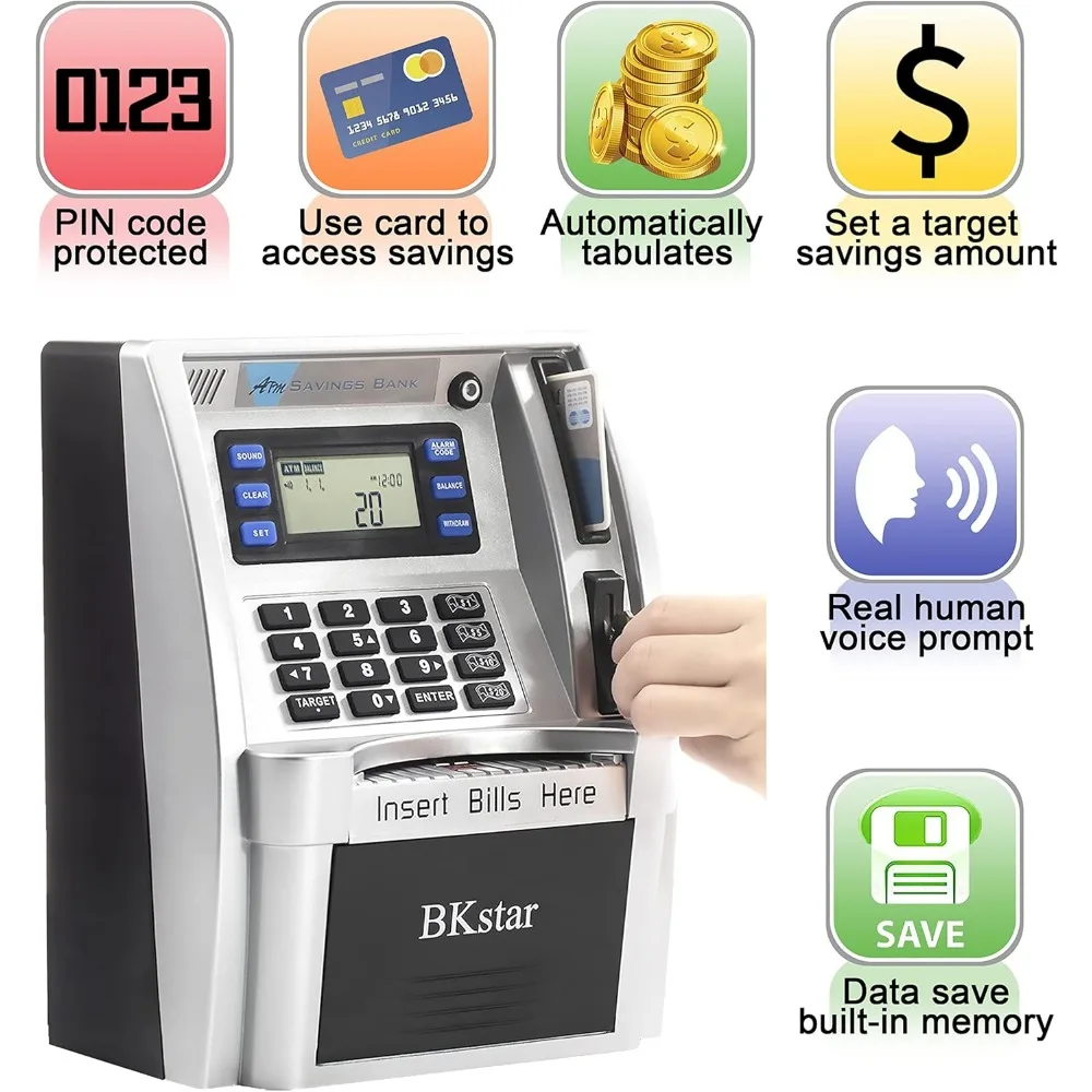 Tirelire ATM interactive pour enfants avec voix, mangeoire automatique d'argent, protection par mot de passe pour l'éducation d'épargne