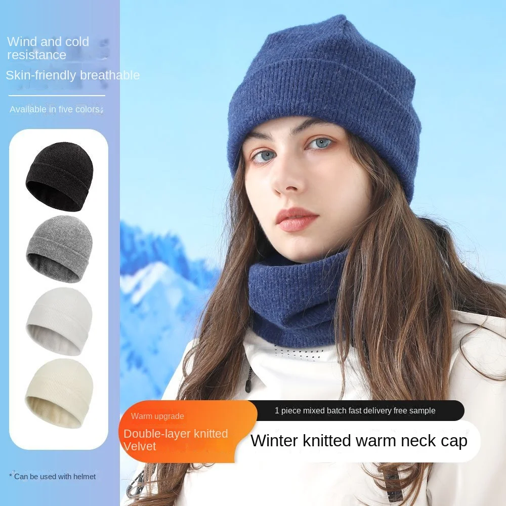 

Beanie Hat Winter Riding Skiing Warm Knit Cap Men Women Outdoor Sports Windproof Pile Cap Plush one-piece Hat Scarf