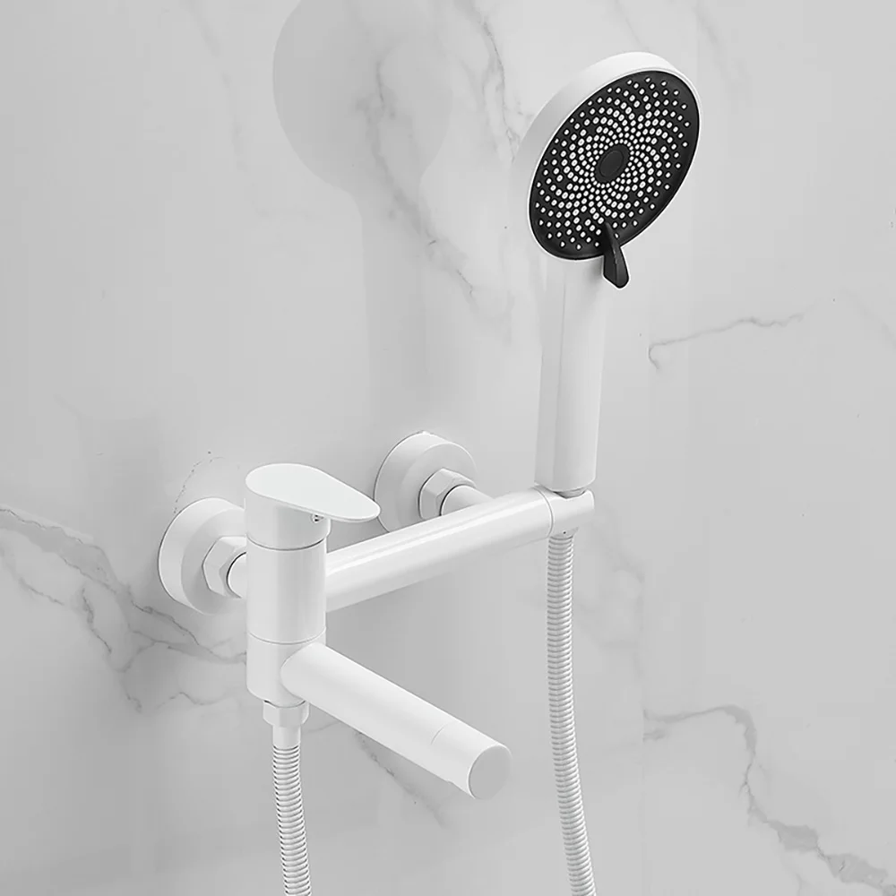 Tianview In-Wall Bathtub Brass Faucet Hot and Cold Shower Mixing Valve Bathroom Bronze Simple Rain Shower Faucet Set White