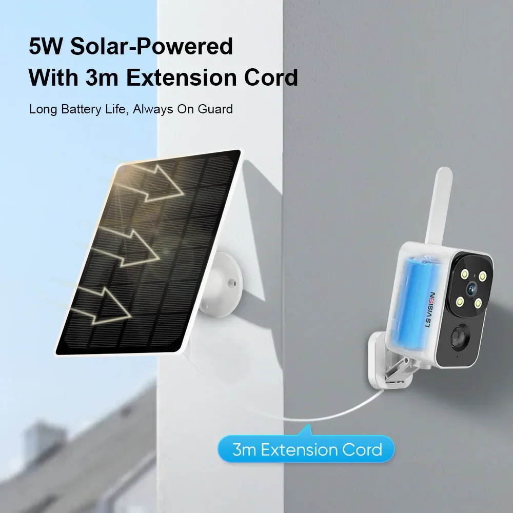 LS VISION 2K 4G Solar Security Camera Outdoor WiFi 180° Pan Rotation PIR Detection Battery Cameras with 5W Solar Panel Ubox App