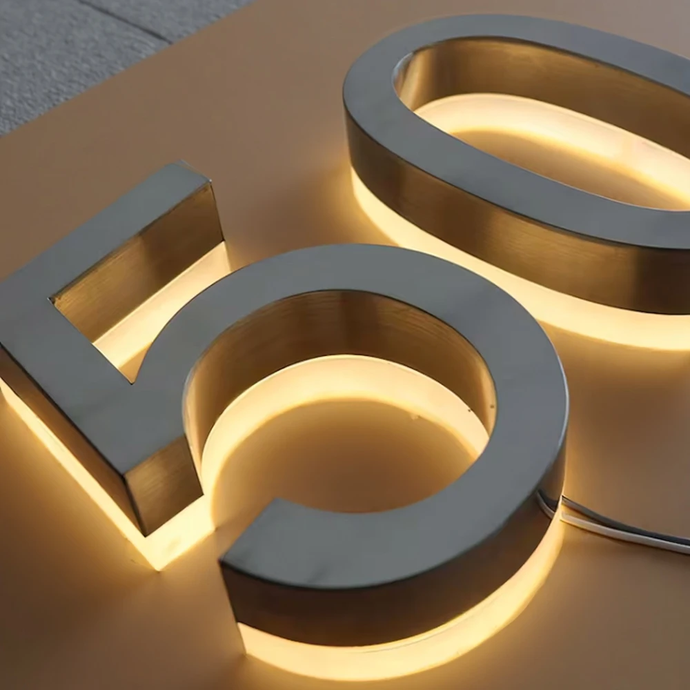 Custom LED Backlit House Number Sign 3D Metal for Outdoor Business Storefront Waterproof Illuminated Light Up Door Signs Letters