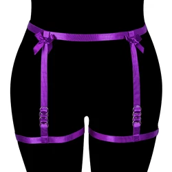 Donne Harajuku Wedding Leg Purple Bow giarrettiera Goth Rave Body Cage vita alta giarrettiera cintura Bondage calza accessori