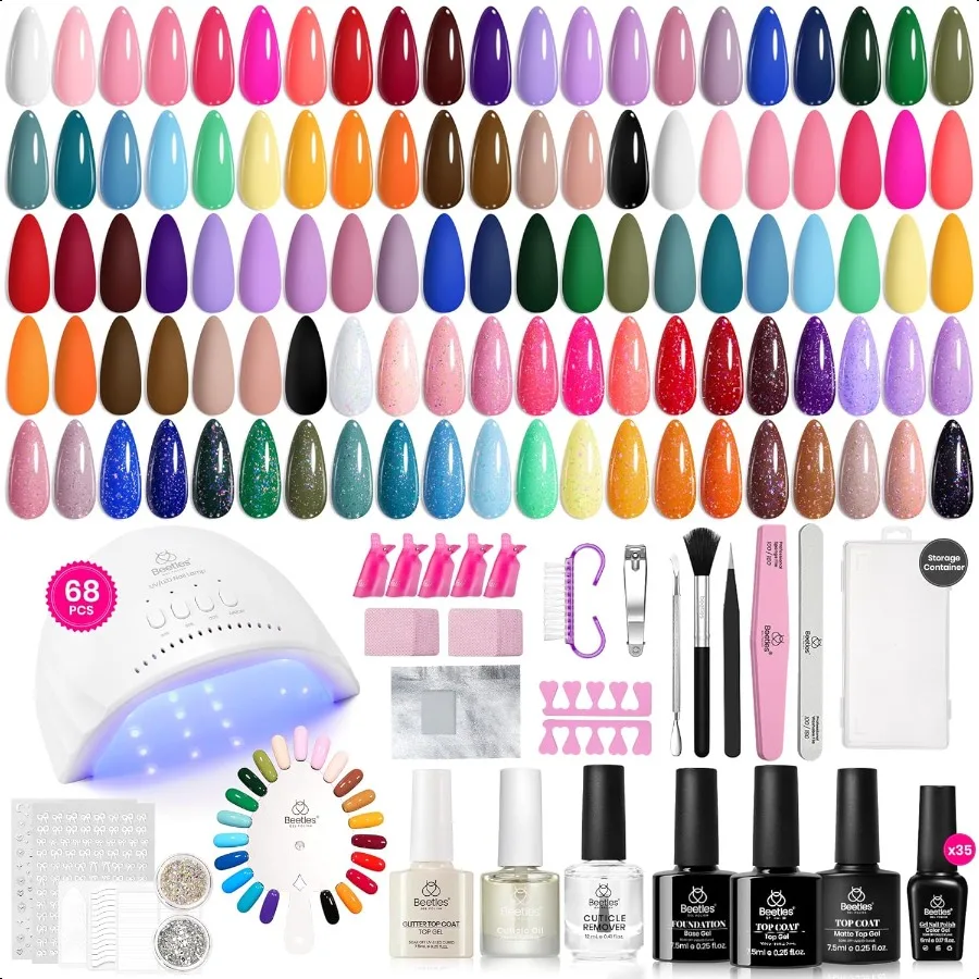 

Beetles Gel Nail Polish Kit with U V Light 69 Pcs Emotional Spectrum 35 Colors Gel Polish Nail Kit with Base and MatteandGlossy