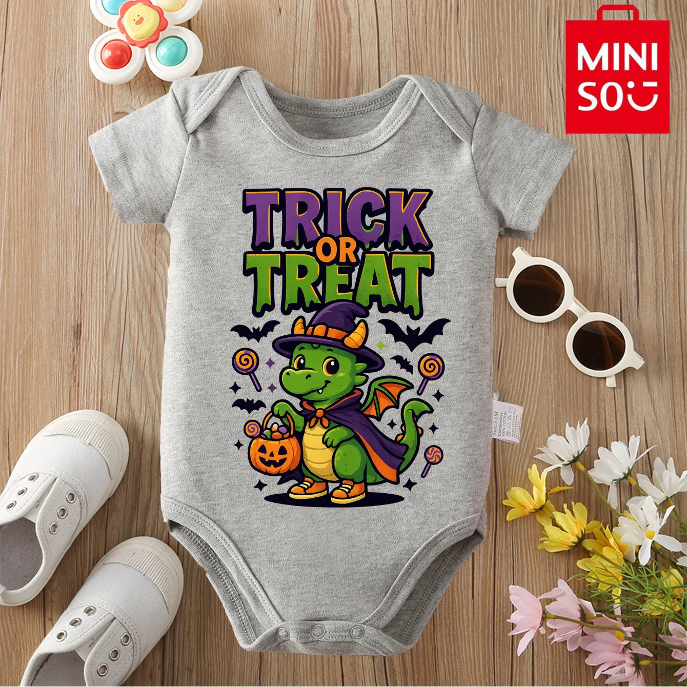 My First Halloween MINISO Bodysuit Trick or Tread Print 100% Cotton Cloths For Baby Onesie Jumpsuit for 0 To 12 Months Newborn