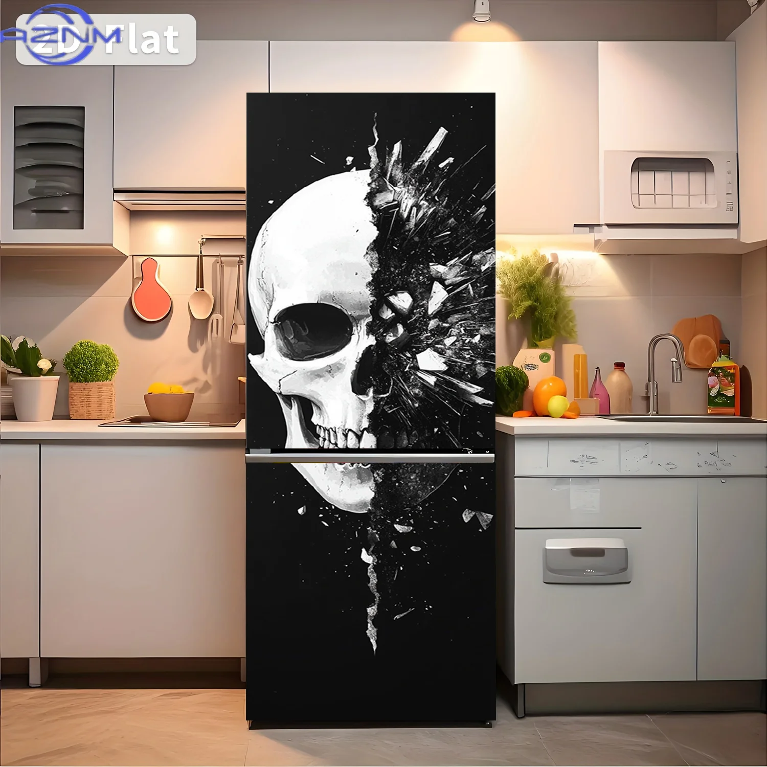 2D Flat Printing 1pc Refrigerator Sticker  Shattered Skull Themed Design Wall Decal Self-Adhesive Wallpaper