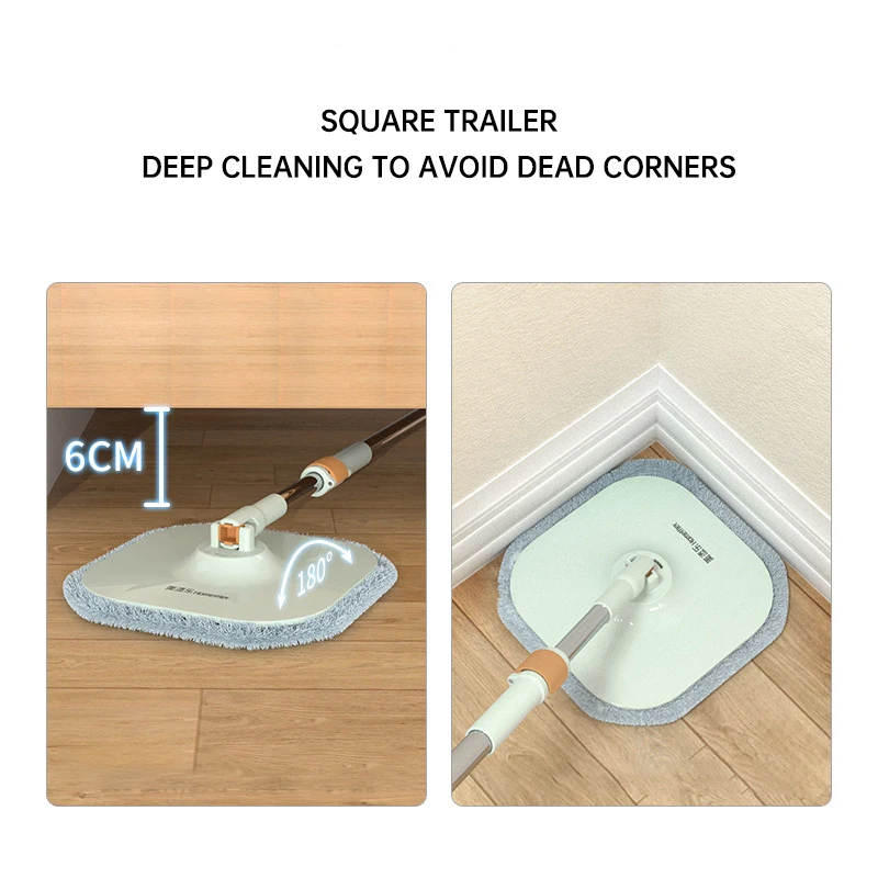 Mop Floor Clean Mop Household Hand-free Rotary Mop Cleaning Hand Pressure Water-absorbing Wet and Dry Dual-Use Flat Top Mop Set