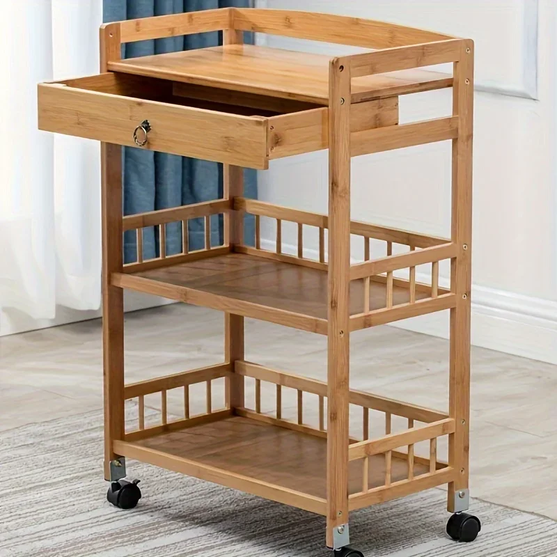 

Art Supplies Cart, Walnut 3-Tier Multifunctional Art Storage Cart Organizer, Solid Beech Wood Studio Cart Art Taboret wit