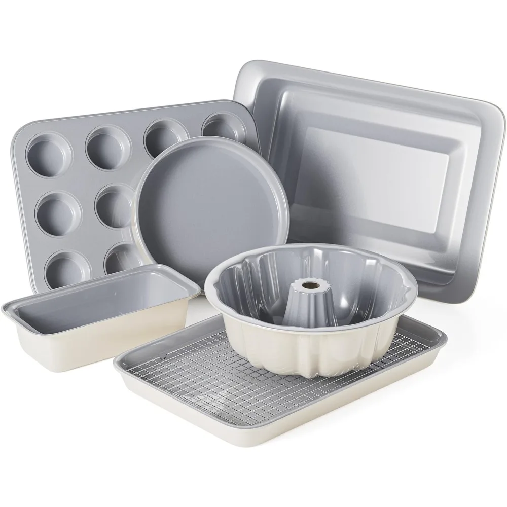 

VONIKI Ceramic Baking Pans Set, 7 PCS Nonstick Bakeware Sets Baking Sheets For Oven Baking Set With Cookie Sheet, Cake Pan, Loaf