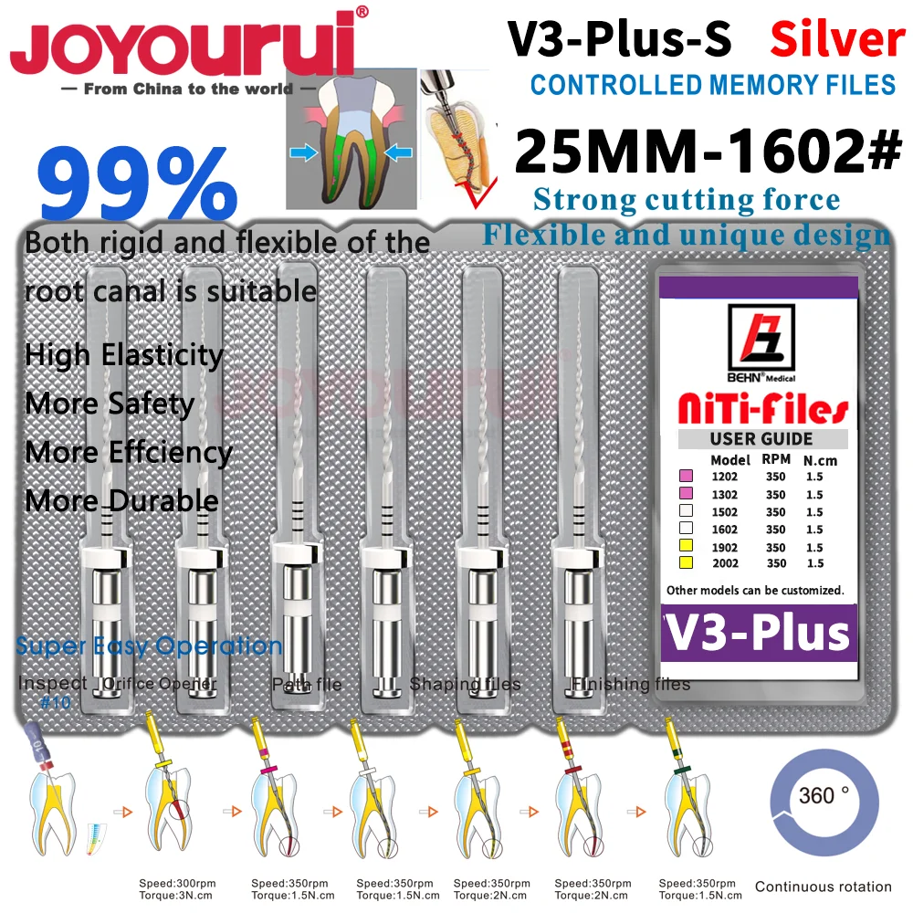 6Pcs/Set Dental NiTi Rotary Files 19/21/25mm 04taper20#25#30 Endodontic Heat Activated File Super Blue Files Use for Root Canal