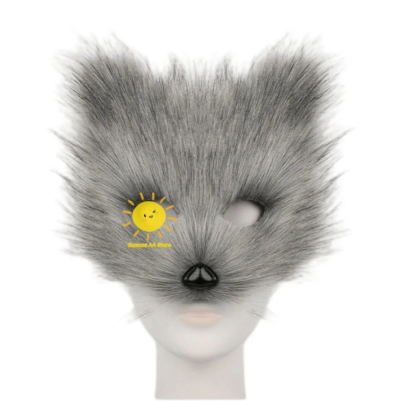 Halloween Half Face Plush Mask Artificial Fox Mask Supplies Horror Cosplay Props Carnival Cos Unisex Colorful Fox Mask for Gifts