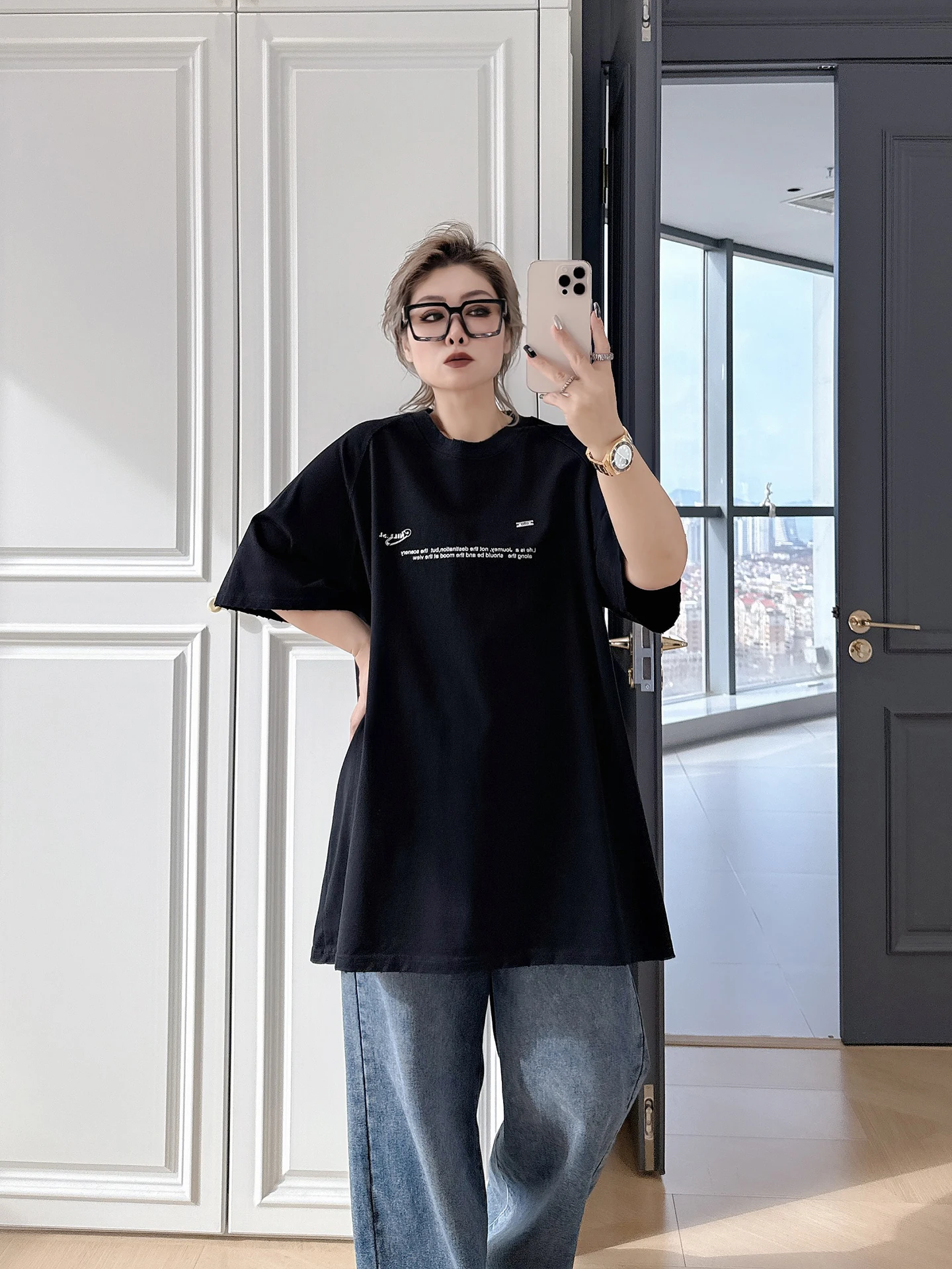 

Американская свободная футболка оверсайз с коротким рукавом для женщин больших размеров, универсальная, скрывающая недостатки фигуры, до 200 фунтов, в стиле кэжуал