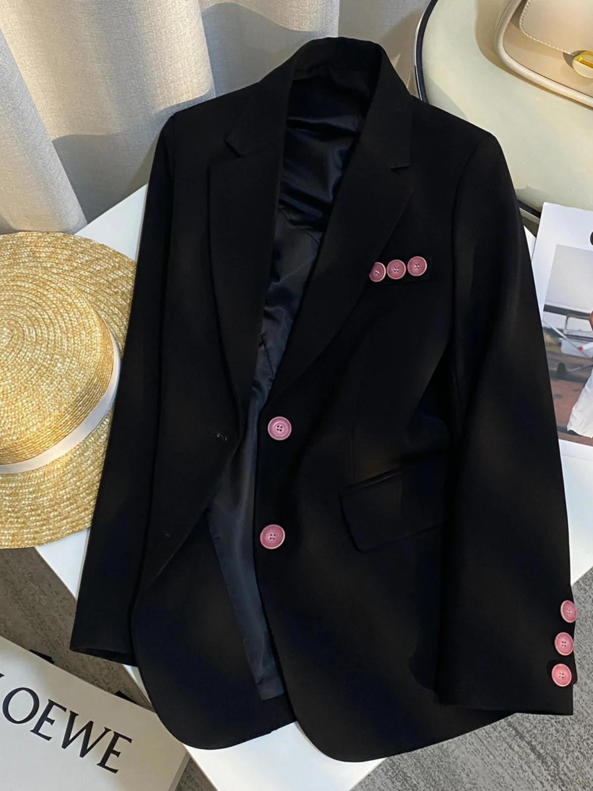 

Women Black Gothic Emo Blazer Jacket Vintage Long Sleeve Outerwear Harajuku Y2k 2000s Single Breasted Oversize Suit Coat Autumn