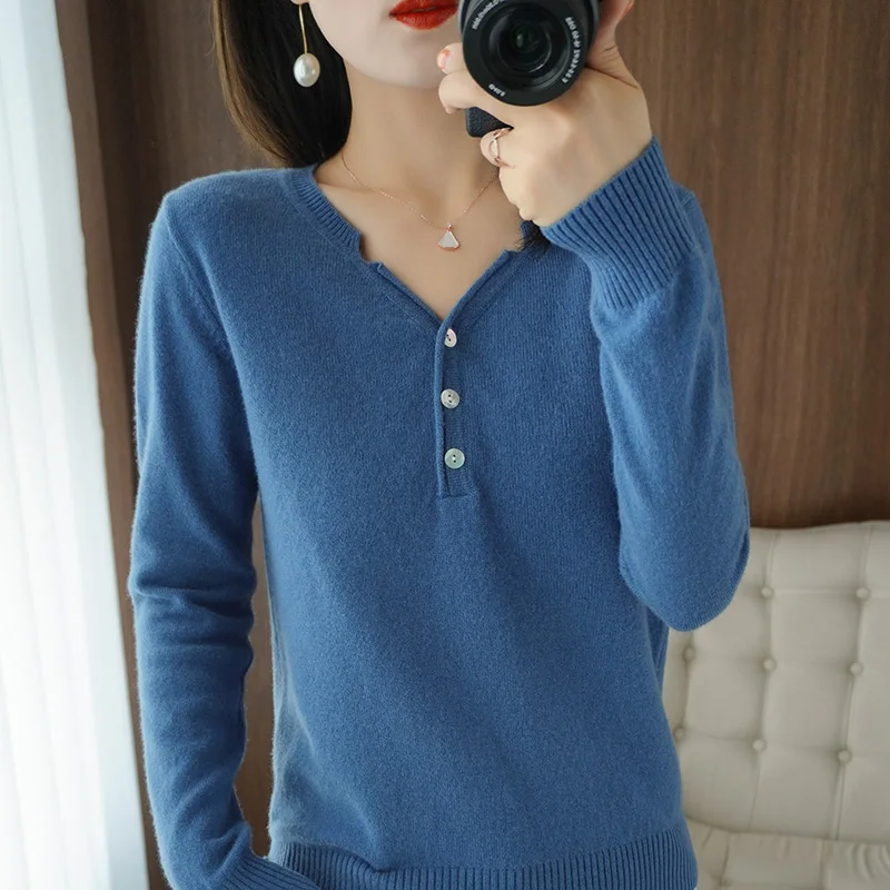 Off-Season Camere Sweater Women's Autumn Winter V-Ne Loose Inner Knitted Top Base Layer Korean Sle Long Sve Regular Fit