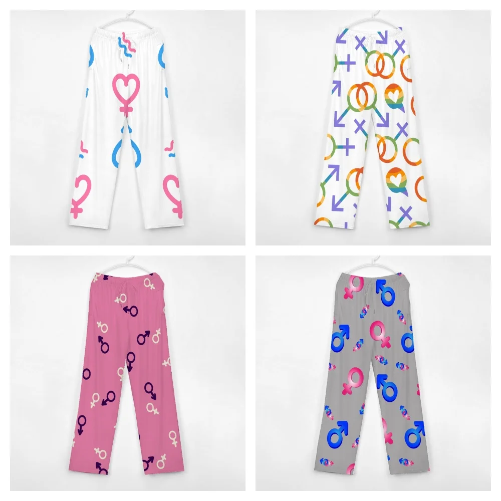 Mannelijk Vrouwelijk Symbool Patroon Pyjama Broek Heren Dames Loungebroek Superzacht Unisex Slaap Pyjama Broekje Met Zakken Trekkoord