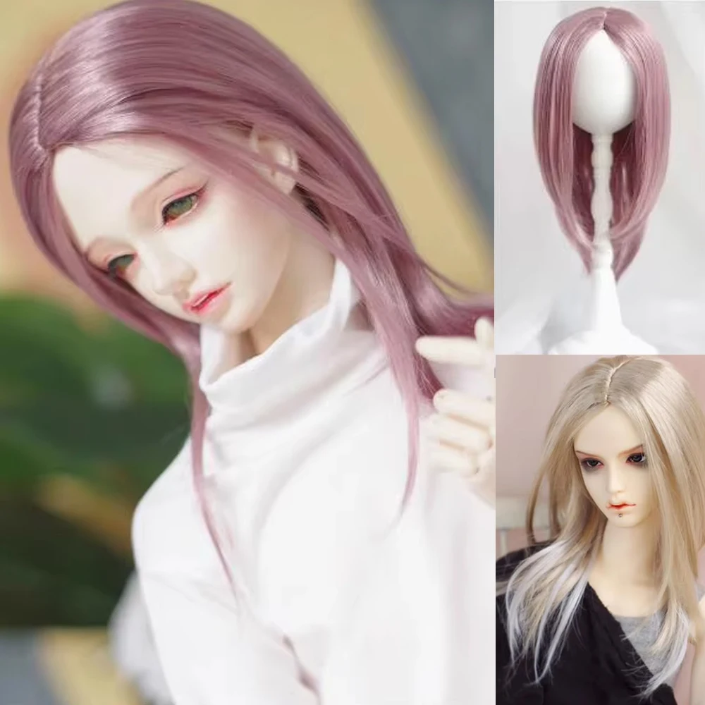 D09-P362 children handmade toy  1/6 1/4 1/3 MSD bjd doll wig Mohair purple ggold Medium length straight hair 1pcs