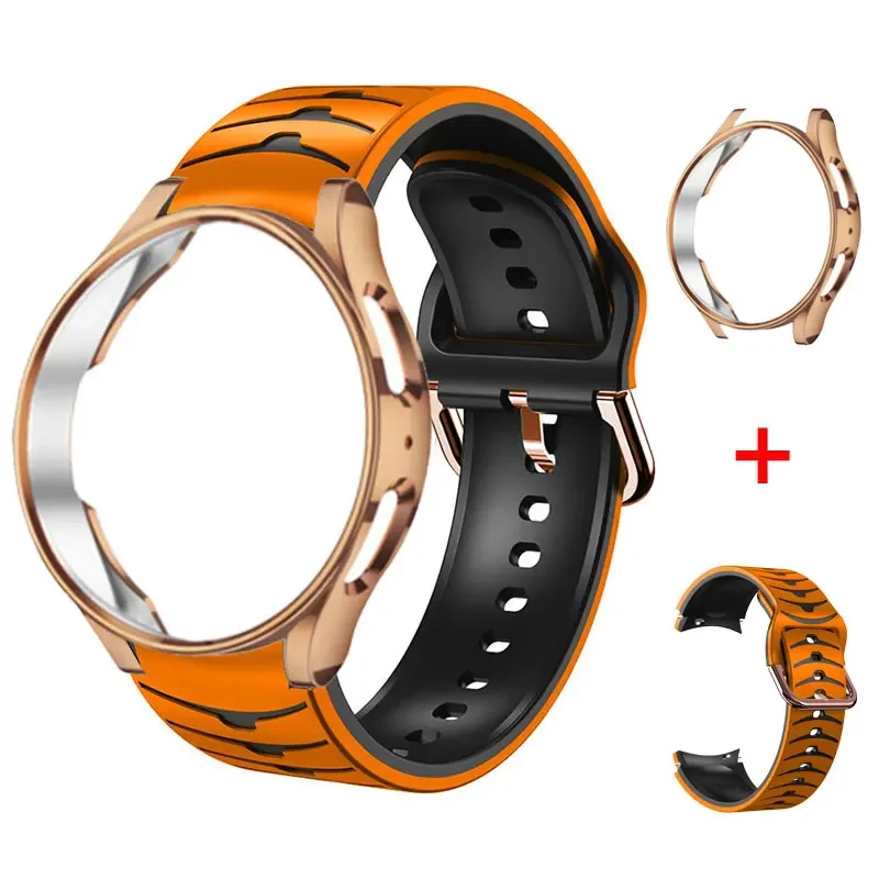 

No Gaps Band For Samsung Galaxy Watch 4/5/6 44mm 40mm 4 6 classic 43 47mm Silicone correa Bracelet Galaxy 5 Pro 45mm Strap+Case