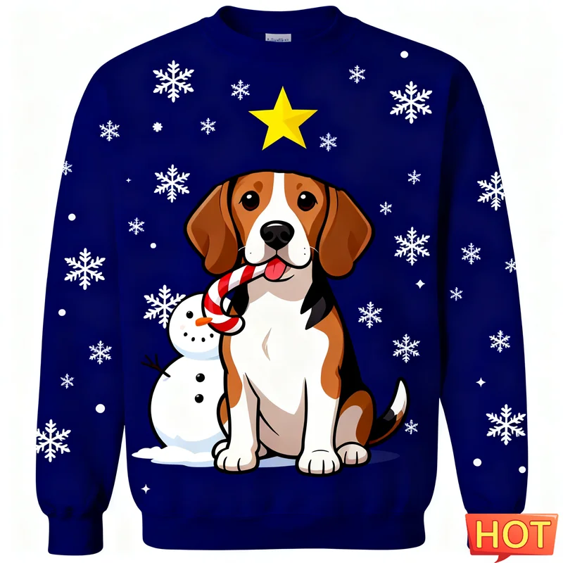 2026 جديد بيغل الجرافيك القبيح عيد الميلاد سترة موضة عطلة ارتداء ثلاثية الأبعاد مطبوعة عيد الميلاد بلوزات عادية المتضخم للجنسين البلوز