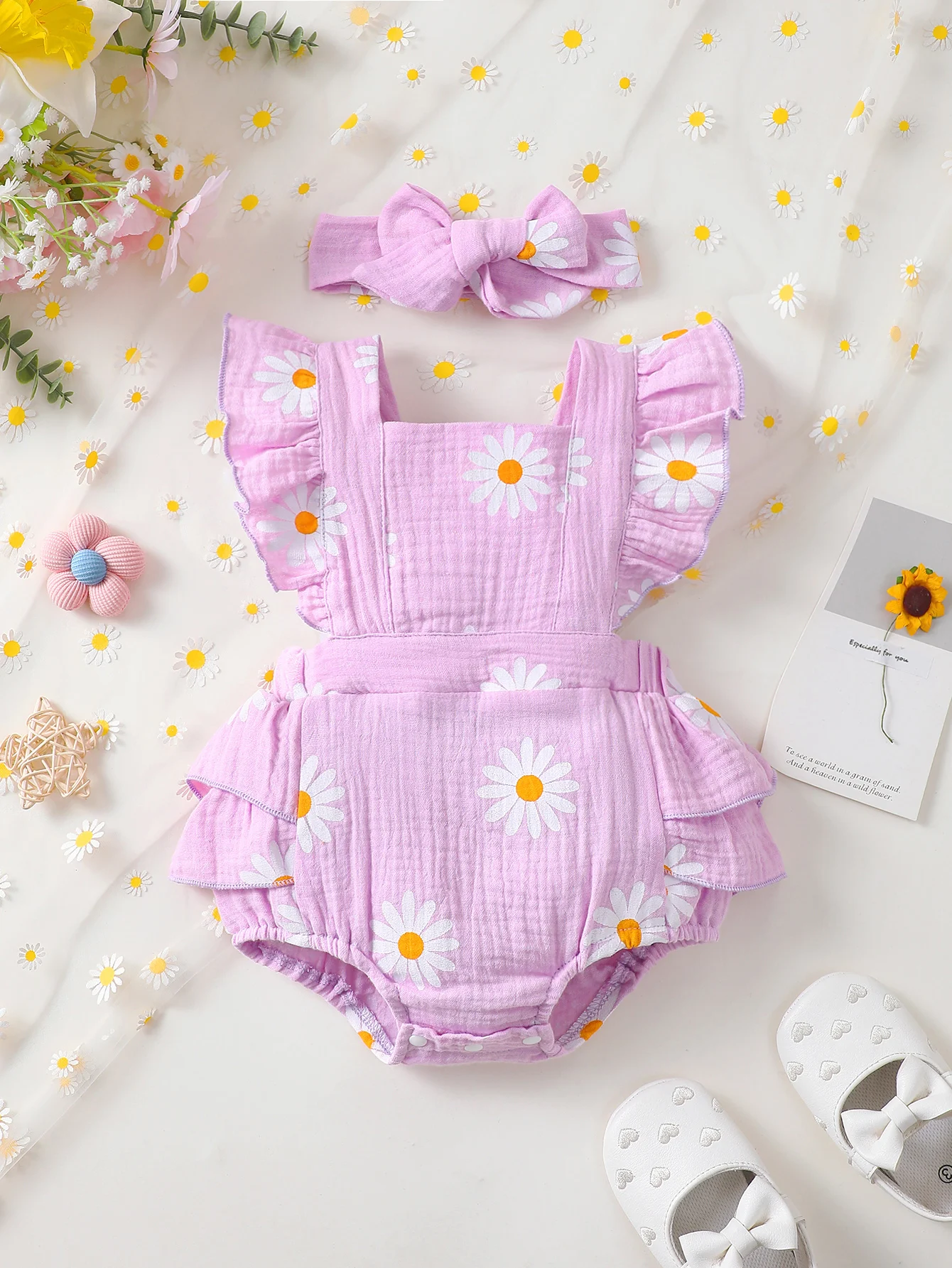 

Summer 0-1 Years Old Infant Baby Girls Flowers In Full Print Sleeveless Jumpsuit