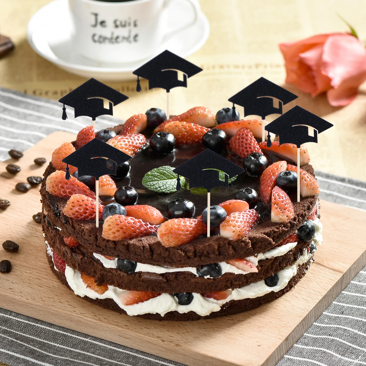 

6 Pcs Graduation Cake Topper Party Hat Cupcake Tools Doctor Cap Decorations Birthday Favors Kids Supplies Food Standard Quality