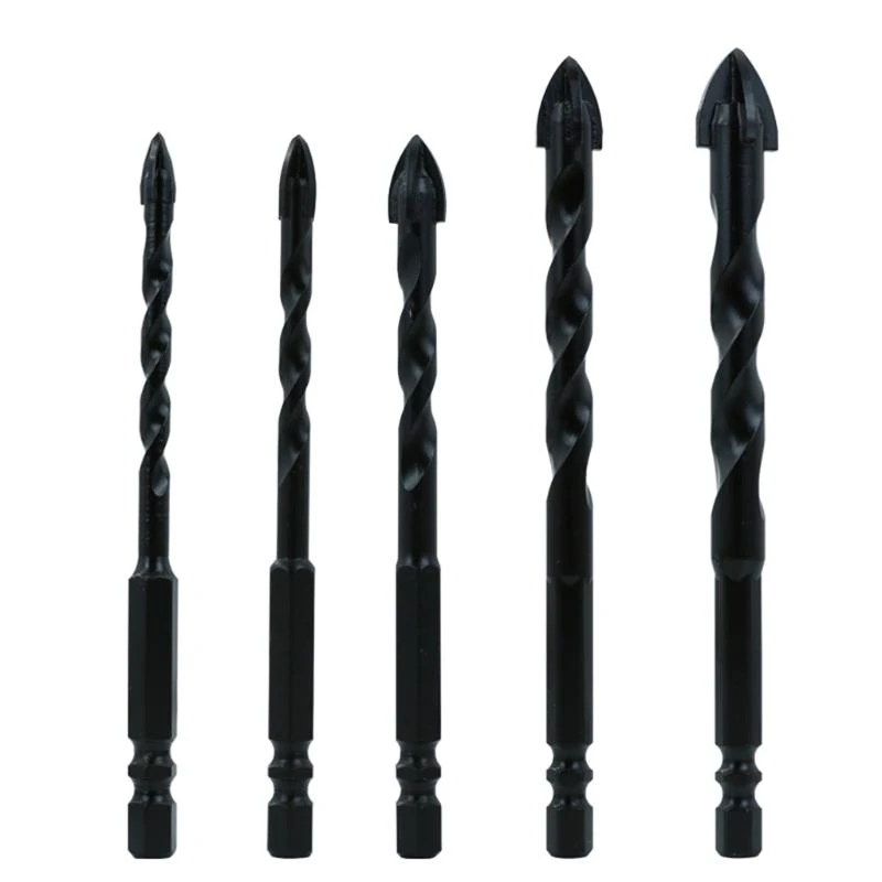 

E74E Black Hexagon Handle for Cross for Triangle Drill 5 PC Set Alloy Straight Shank Sp-iral Chip Flute Set Sp-iral Chip