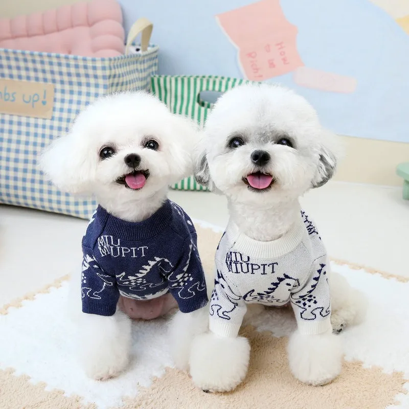 New Dinosaur Sweater Winter Small Dog Warm Clothing Pet Cartoon Pullover Teddy Knitwear Soft Dog Clothes XS-XL