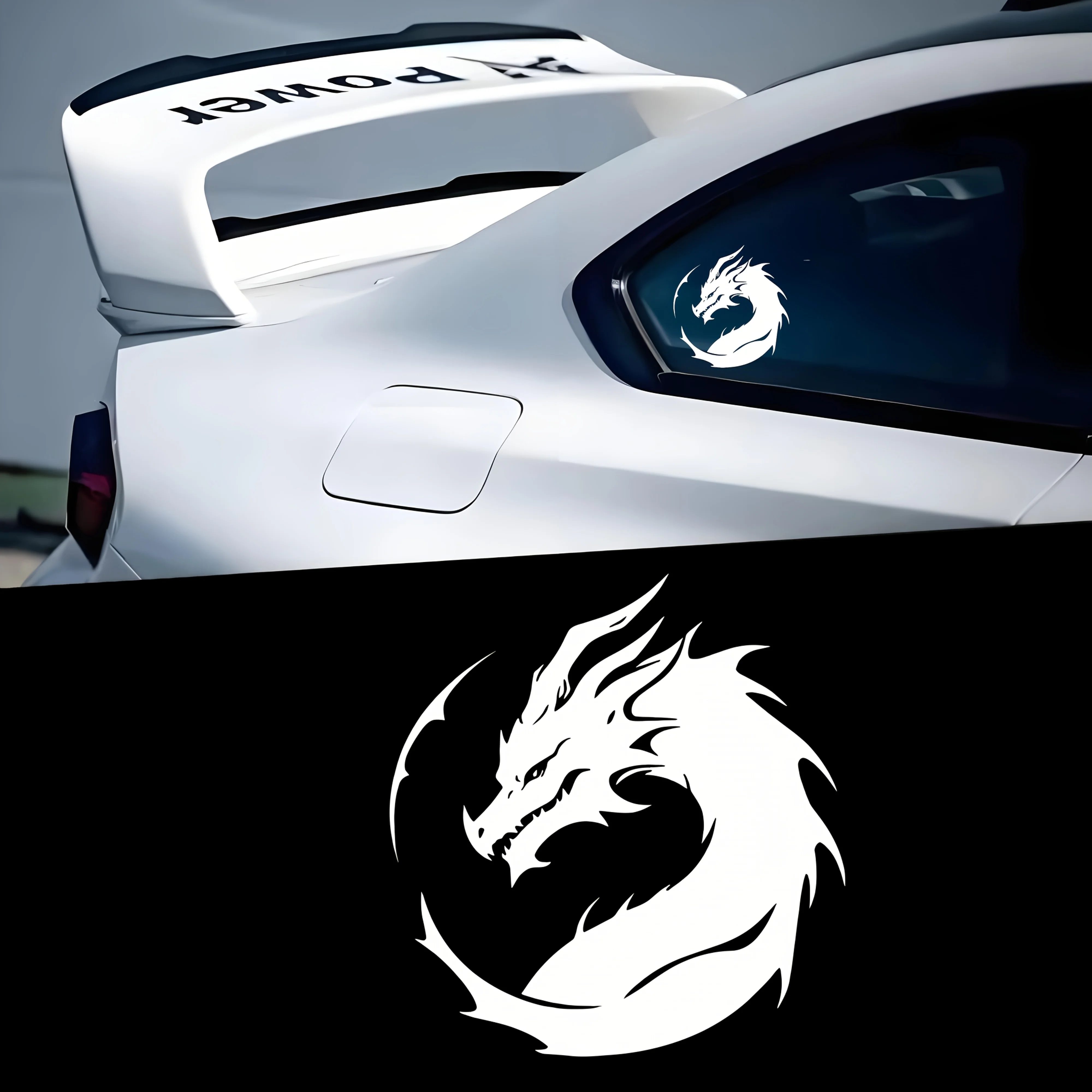 

1PC Circle Dragon Waterproof Vinyl Sticker – White Decal for Car Window & Body Styling