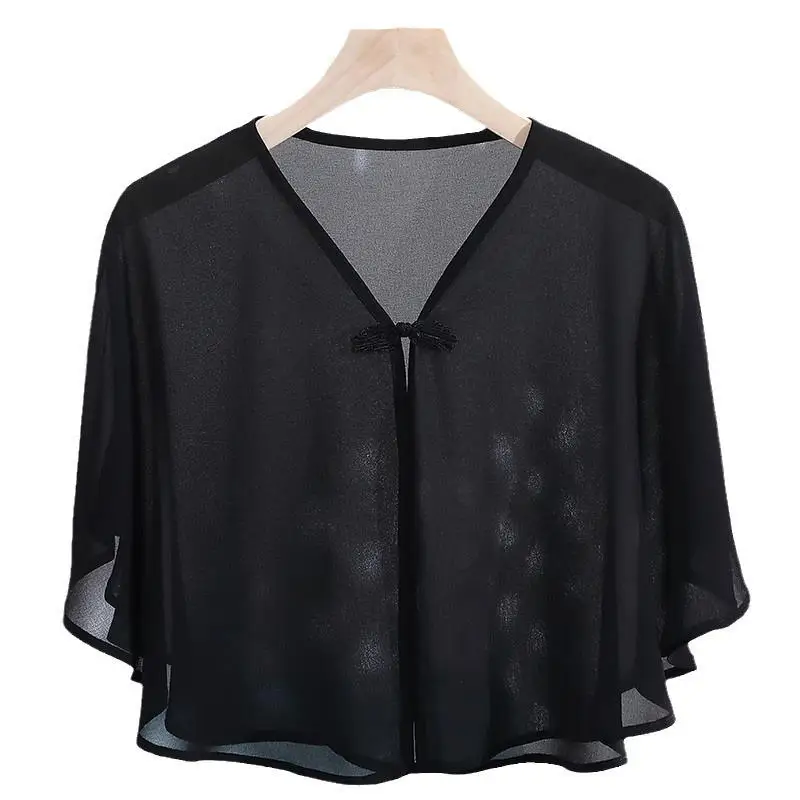 Chiffon Small Scarf Women's Summer Dress Loose Fit Cropped Vest Lightweight Sun Protection Cardigan Jacket Versatile Outerwear