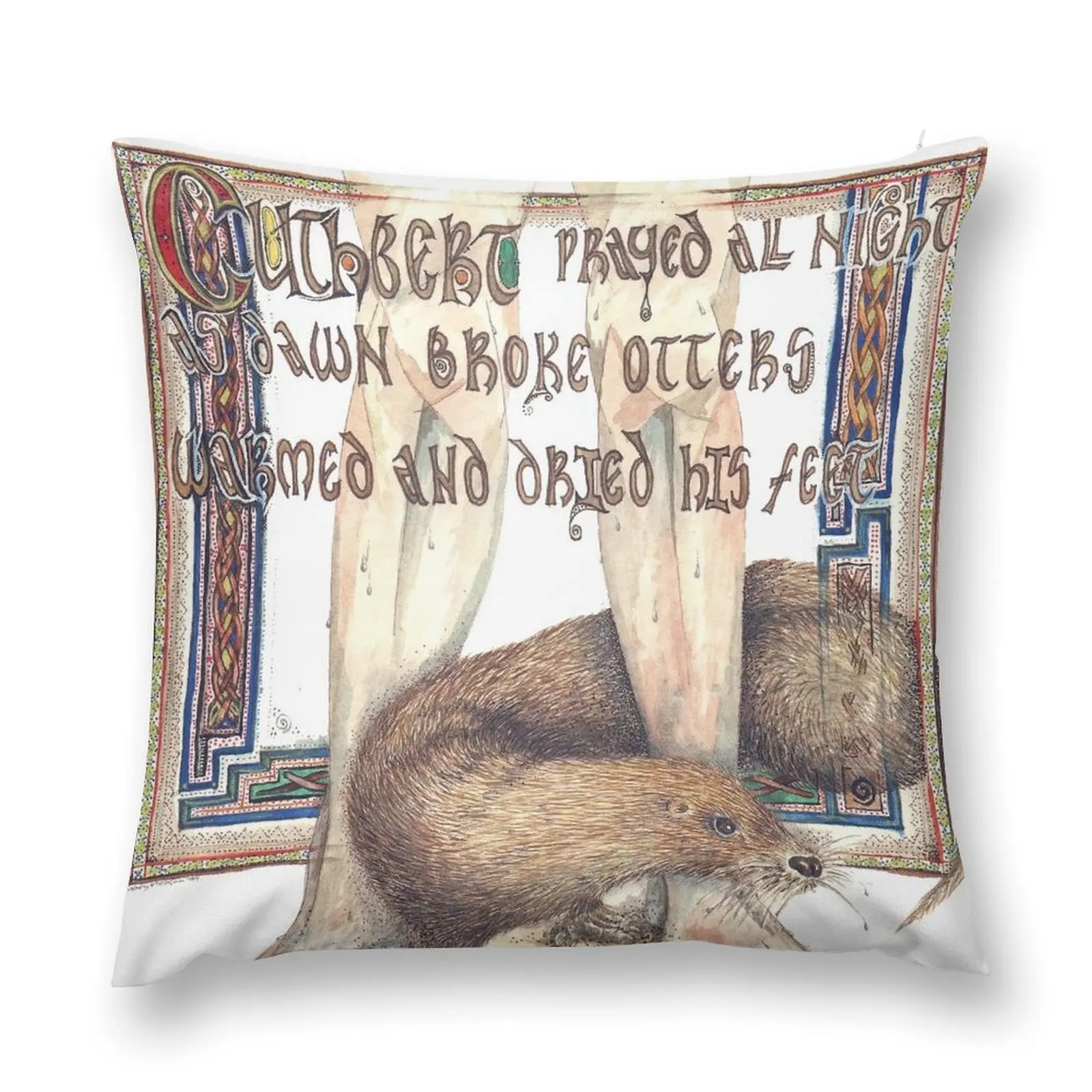 St. Cuthbert and the Otter Throw Pillow Cushions Home Decor Sofa Cushions Room decorating items Pillow Decor pillow