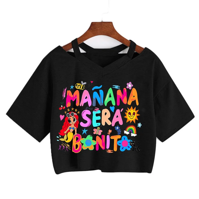 Hip Hop Karol G Heart Crop Tops Women Manana Sera Bonito Cropped Tshirt Tomorrow Will Be Nice T-shirt Funny Y2k TShirt Female