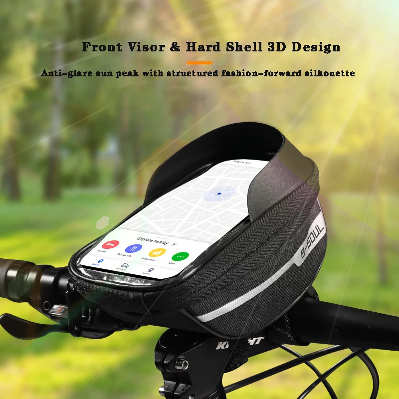 

Bicycle Front Beam Hat Brim Bag Riding Waterproof Touch Screen Phone Bag Compatible with Phones Under 6.5 Inches