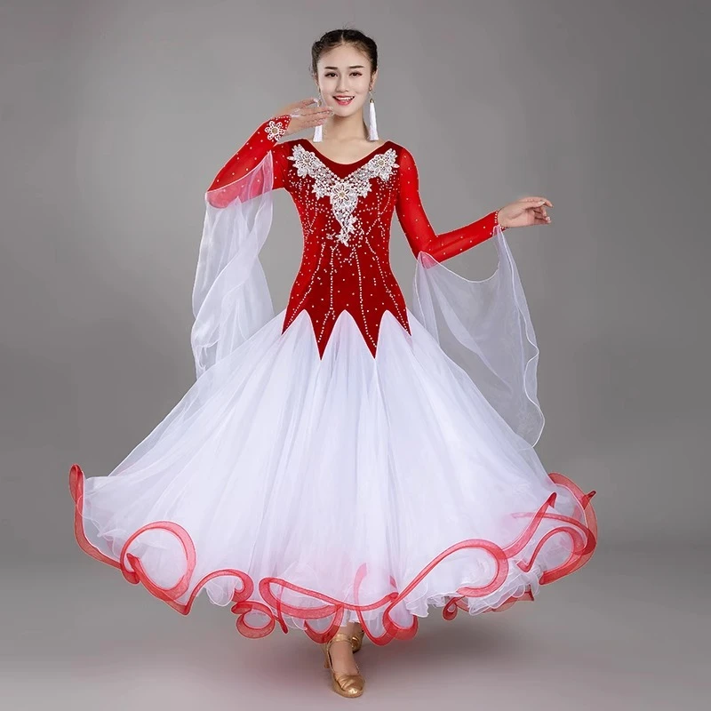 Vestido de baile moderno, traje de salón de Valsa, traje femenino, conjuntos de Flamenco para chica de Carnaval, ropa de fiesta de boda para mujer de vals de competición