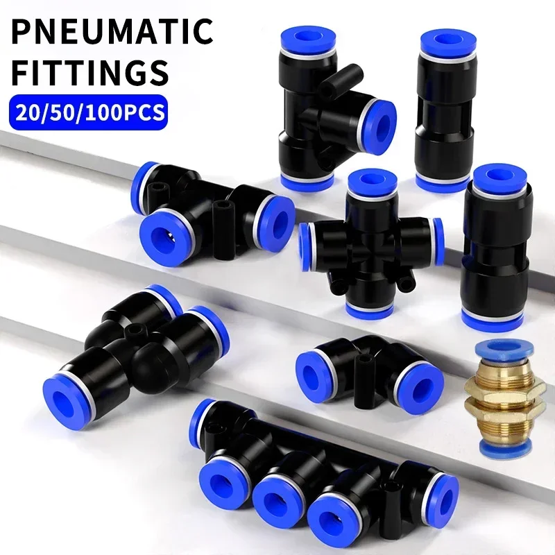 Pneumatic Fitting Pipe Connector Tube Air Quick Fittings Water Hose Couping 4 6 8 10 12 14mm PE/PU/PY