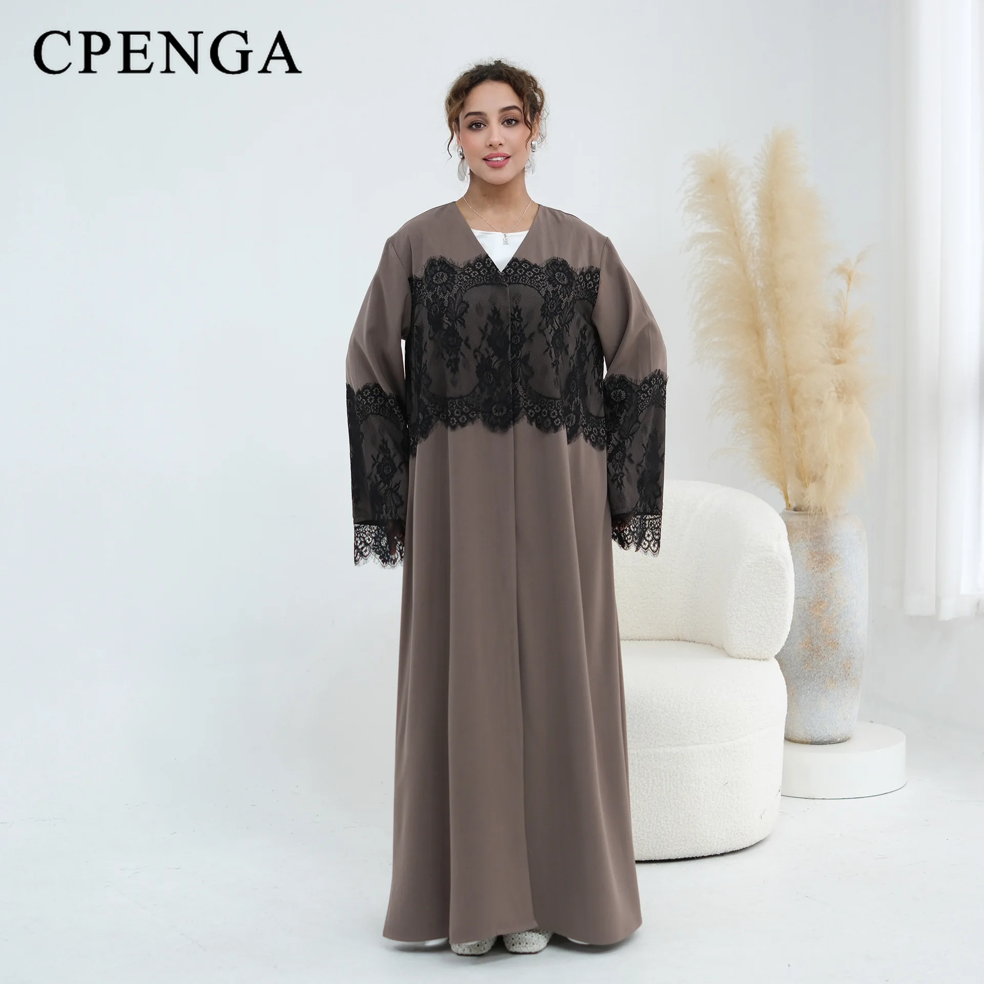 

2026 Eid Women's Open Front Abaya Dubai Luxury Lace Patchwork Muslim Evening Dress Modest Kaftan Islamic Robe Turkey Outfit