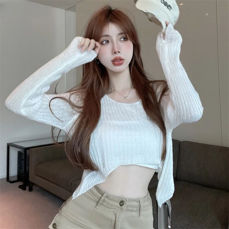 O-neck Pullovers Women Solid Fashion Knitted Long Sleeve Sweater Hotsweet Y2k Crop Tops All-match Aesthetic Clothes Female Ins