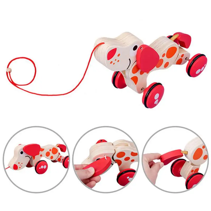 Wood Walking Pull Toys Toddler Toy Pull Along Puppy Wooden Walking Toy Push Developmental Pull Toys Kids Toy With String For