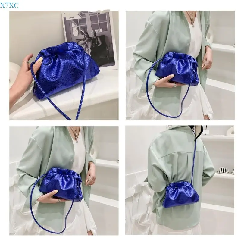 

X7XC Stylish Evening Bag Wrinkle Cloud Design Lightweight PU Shoulder Bag Spacious Interior Adjustable Strap for Women