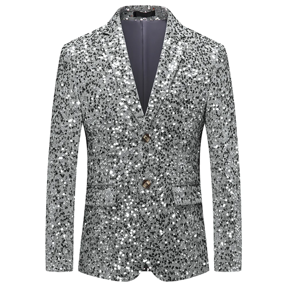 

Gold Silvery Sequins Blazer 2022 New Men Slim Fit Suit Jacket Nightclub Prom Shiny Wedding Party Coats Men Stage Singers Costume