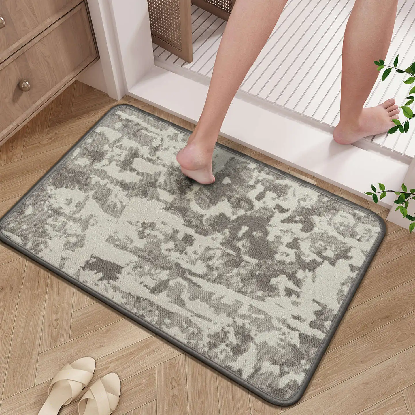 VIKAMA Flanell-Badezimmerteppich, wasserabsorbierend, hochwertig, moderne Bodenmatte, rutschfeste Matte für die Eingangstür, Heimdekoration