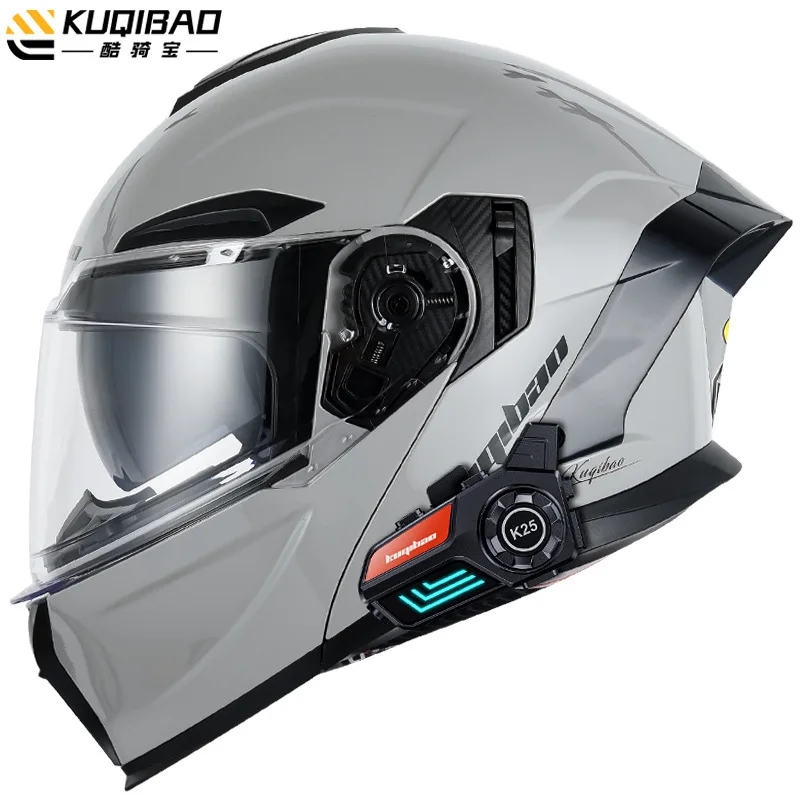 KUQIBAO Motorcycle Helmet Flip Up Helmet Bluetooth Anti-fog Double Lens Full Face Helmet DOT Certification Casco Moto Motocross