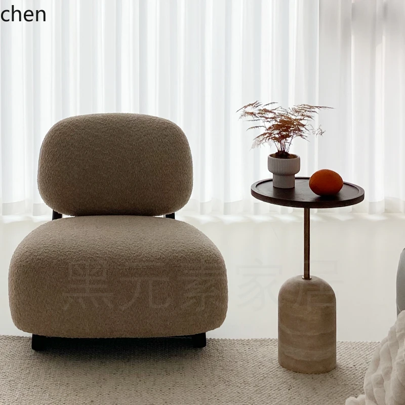 CZ Travertine Round Sofa Side Table Small Apartment Living Room Vintage High-End Feel Solid Wood Small Coffee Table