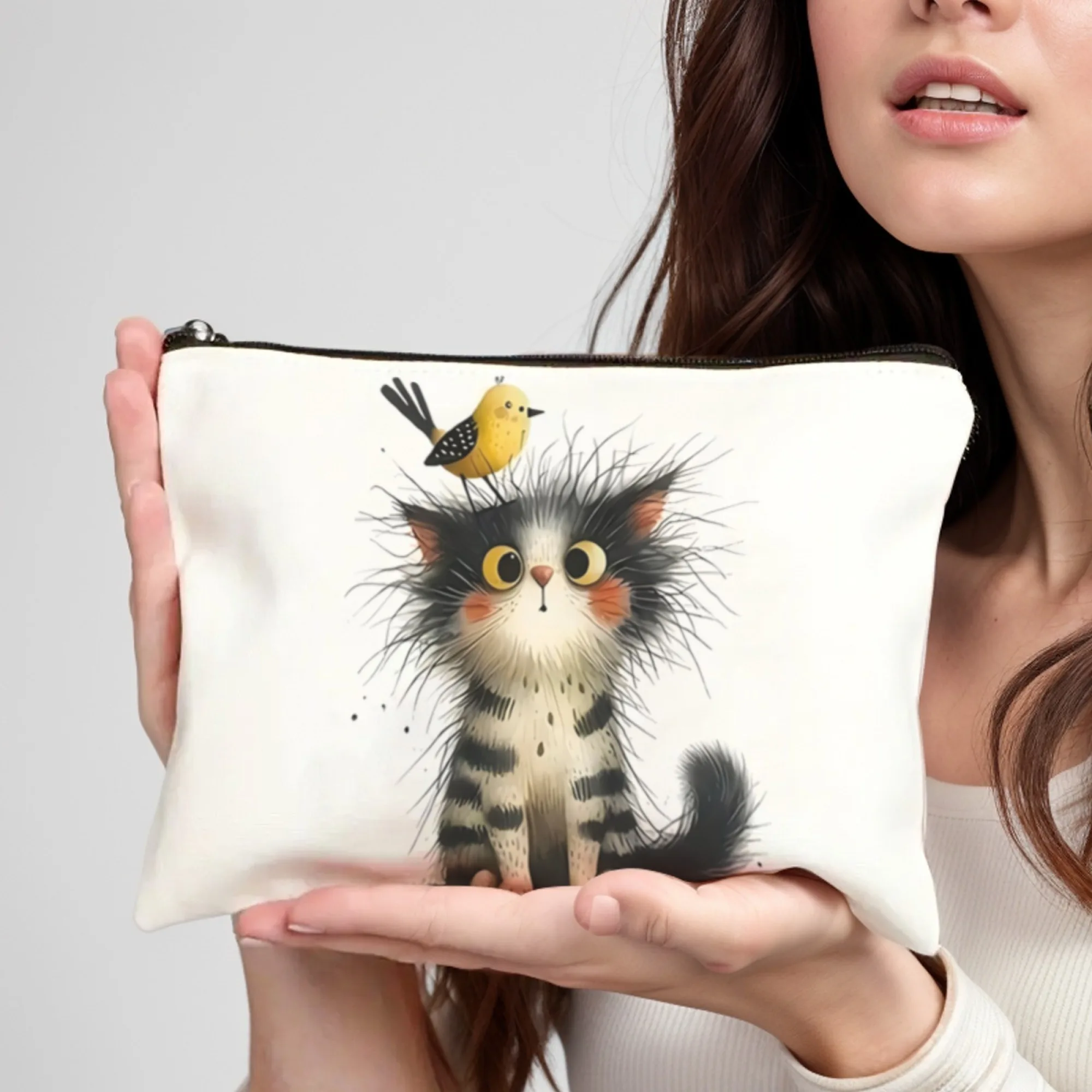 

Cute Cat And Bird Pattern Cosmetic Bag Travel Storage Bag Women's Lipstick Bag Coin Purse Suitable For Daughter's Gift