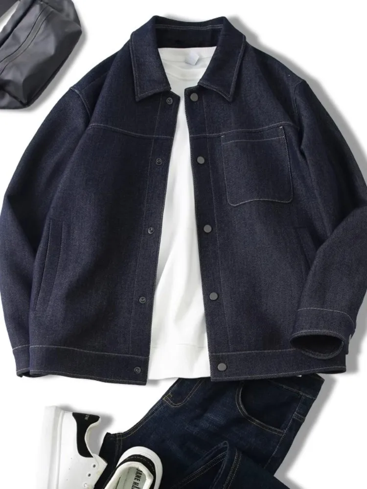 

Мужская джинсовая куртка High-Ounce King Cow с контрастной строчкой, в стиле ретро, модная, весна-осень, приталенный крой