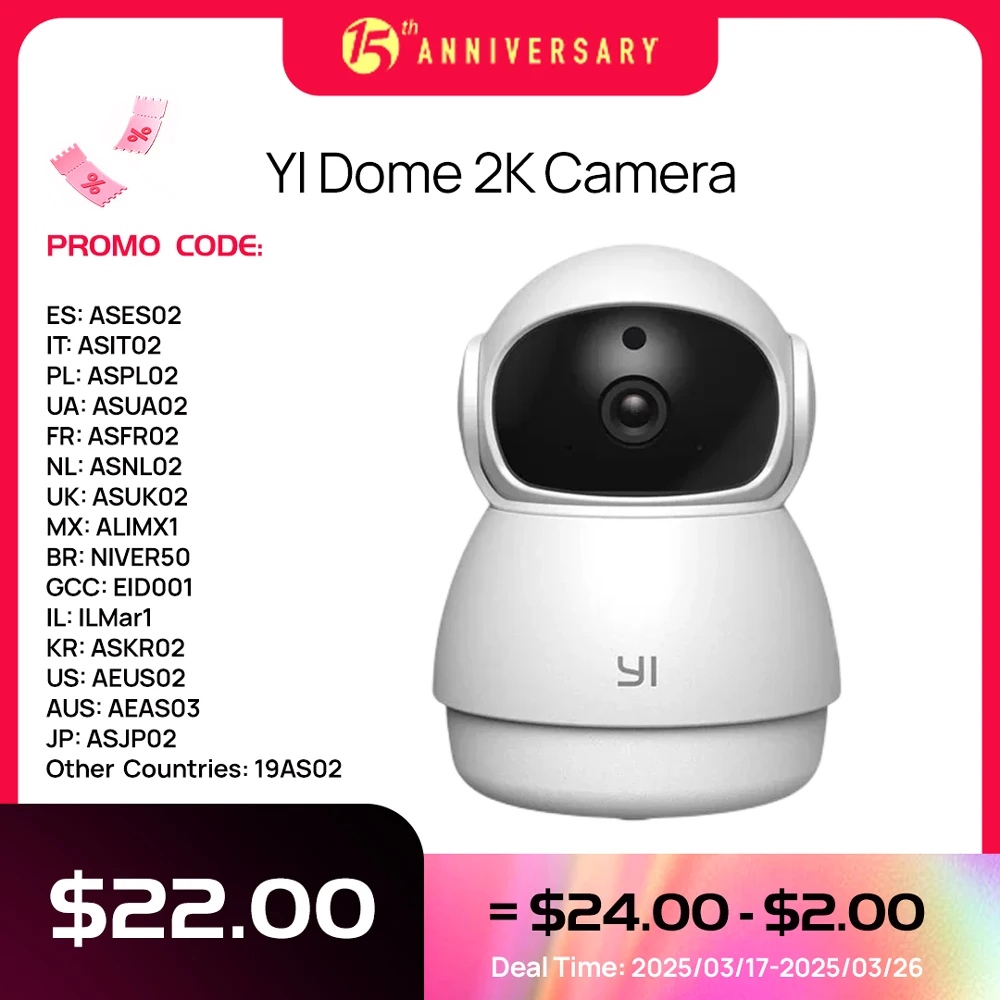 YI Camera 2K Dome Wifi Surveillance Camera Pan&Tilt IP CCTV Smart Home Baby Pet Monitor Security Protection Auto Tracking