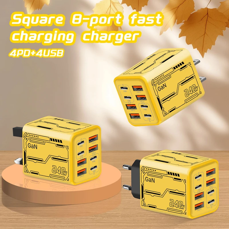 New 240W 8 in 1 USB C Charger Fast Charging Phone Charger Power Adapter For iPhone Samsung Huawei EU/US/UK Plug Wall Charger