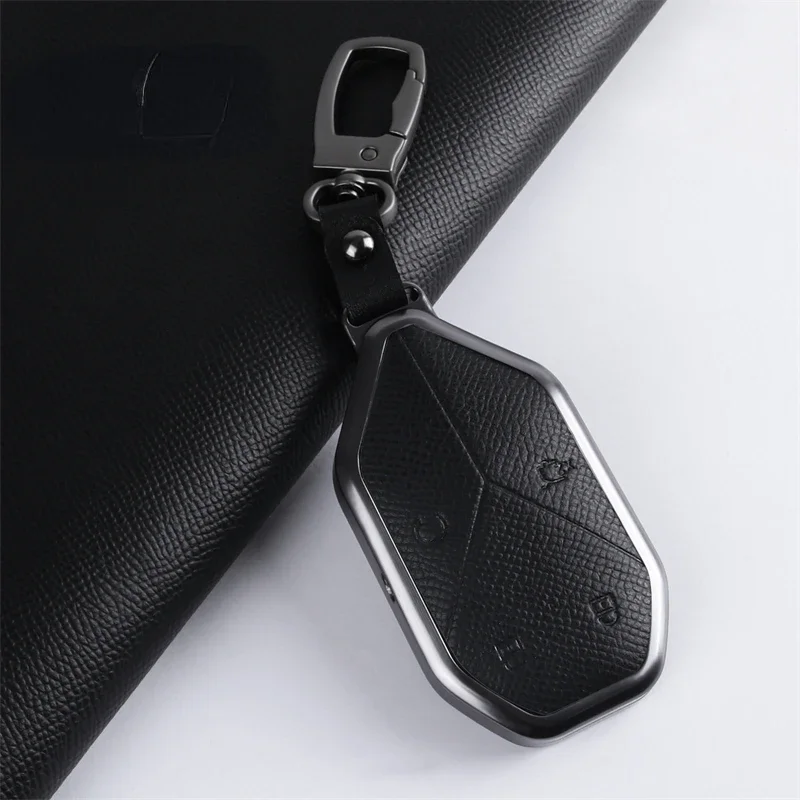 

Simple Style Zinc Alloy + Leather Car Remote Key Case Cover Anti Scratch and Wear-resistant Suitable For BYD Leopard 5 2023