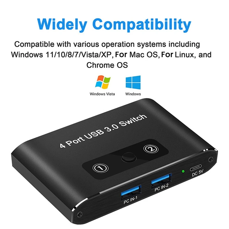 Top-4 Port USB 3.0 Switcher 2 In 4 Out KVM Switch USB Switch KVM Switcher Printer Sharer For Computer Keyboard