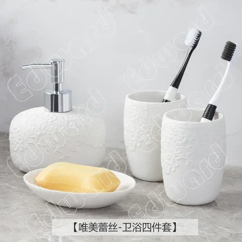 Household Use 1 Piece Wash Gargle Shampoo Dispenser Ceramic Lotion Bottle Press Type Bottle Bathroom Light Luxury Cup Mug Jar