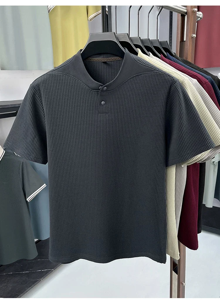 

Summer new short sleeved T-shirt men Henry collar loose men's business casual loose top POLO shirt