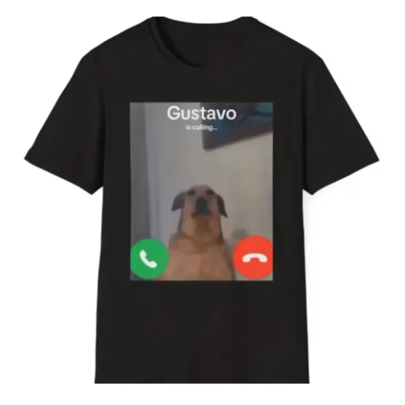 Gustavo The Dog's Funny Phone Call Graphic Printed T-Shirt Casual Short Sleeve Round Neck Women T-shirt Clothing